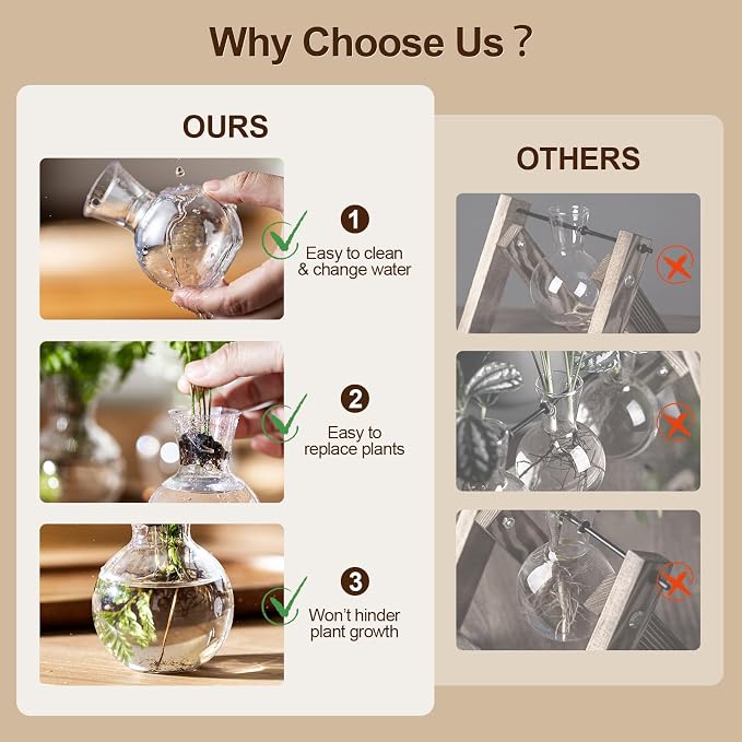 Plastic Propagation Vases (4 Bulbs),Desktop Plant Terrarium for Indoor Plants - Hydroponics Containers for Home Office Desk Decor, mini Gardening Gifts for Women Who Love Plants (4PCS)