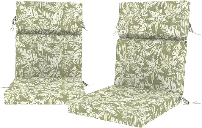 DYTXIII Outdoor High Back Chair Cushions Set of 2, 44"x22" Water Repellent Patio Seat Cushions with Elastic Sponge, All Weather Chair Pads for Rocking, Dining Chairs, Patio Furniture - Tropical Green