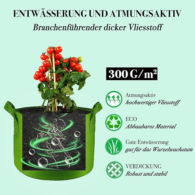 15 Gallon Grow Bags, Colorful Fabric Planters for Vegetables and Flowers, 5-Pack with Sturdy Handles, BPA-Free Non-Woven Material