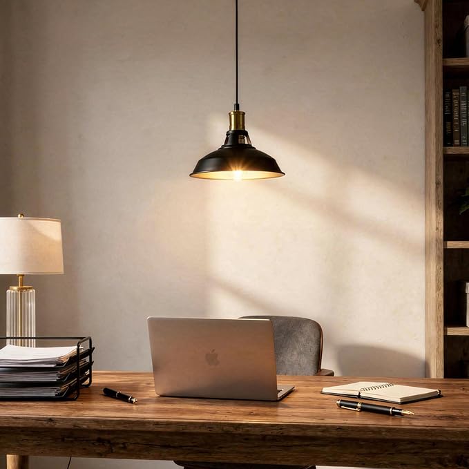 1-Pack Pendant Light Fixtures, Industrial Hanging Light with Metal Shade, Farmhouse Pendant Lighting for Kitchen Island, Hallway, Dining Room, Black & Gold