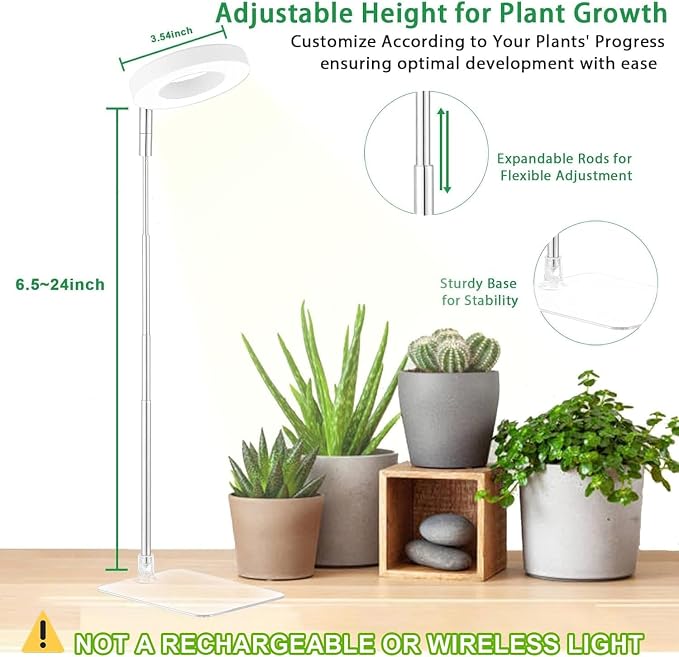yadoker Halo Plant Grow Light, LED Growing Light with Base,Full Spectrum for Indoor Plants,Height Adjustable, Automatic Timer, 5V Low Safe Voltage,Idea for Small Plant Light(3 Pack)