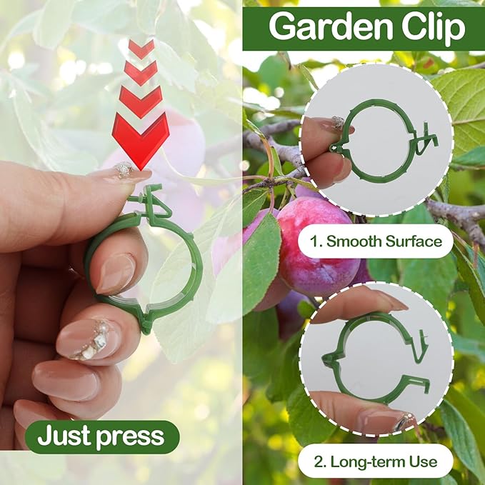 100 Pcs Plant Support Clips, Secure Plastic Plant Clips for Support Grape Vine, Tomato Clips for String Trellis to Grow Upright and Healthier, Garden Clips Outdoor Indoor Use(Green)
