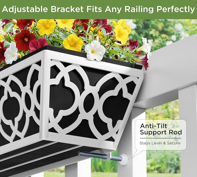 2 Pack 36 Inch Railing Planter Boxes with Adjustable Brackets & Non-Woven Liner, Deck Window Hanging Flower Box for Balcony, Fence, Patio, Outdoor Garden, Gray