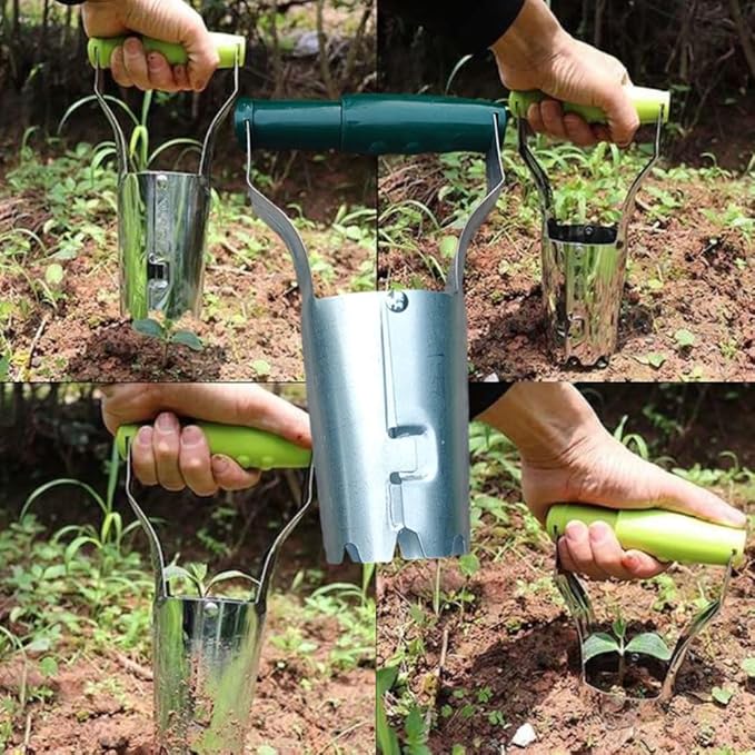 Bulb Planter - Dark Green PP Handle, Galvanized Steel, Bulb Planter Tool, Length 230mm(9.2"), Easy Drilling/Transplanting/Planting