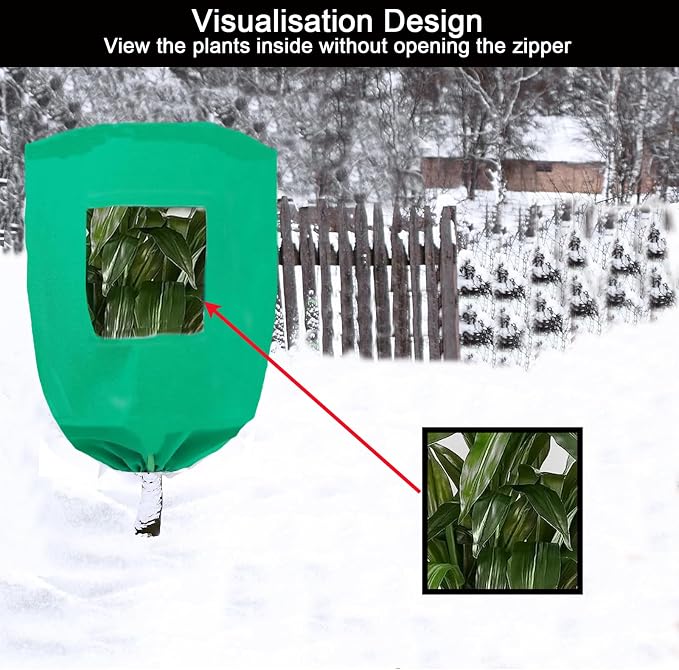 CMINGJ Plant Frost Protection Covers with Viewing Window, 47.2" x 70.8", 2.06oz/yd², Reusable Drawstring Tree Cover, Winter Tree Blanket with Zipper for Plants, Frost Protection Cloths Green (2 Pack)