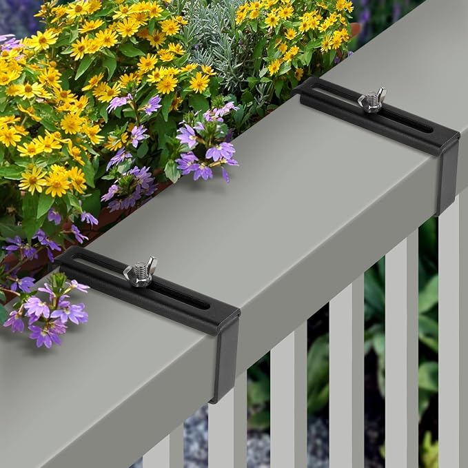 Window Box Bracket, Adjustable Planter Box Bracket, Flower Box Bracket for Railing, No Drill Flower Box Holder, Railing Planter Bracket, Planter Box Bracket for Deck Railing - 3 Pairs - Black