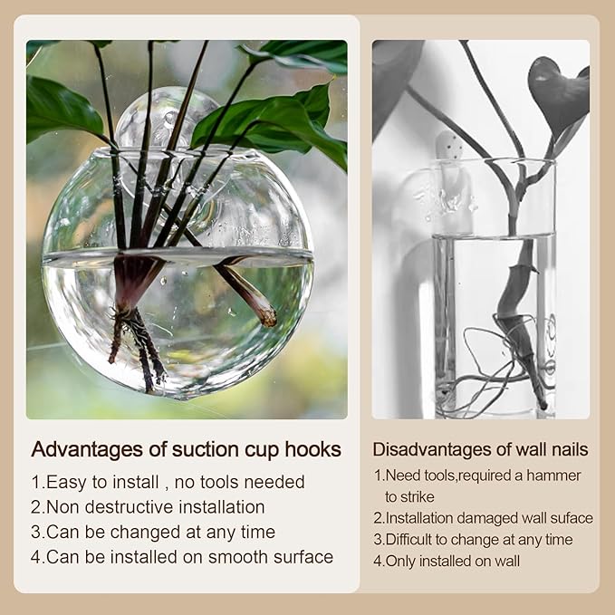 Window Propagation Stations, Oblate Glass Terrariums Planter with Suction Cup Hook, Wall Hanging Planters for Hydroponics Plants, Home, Office, Bathroom, Living Room Decor, Gift for Plant Lovers (6)