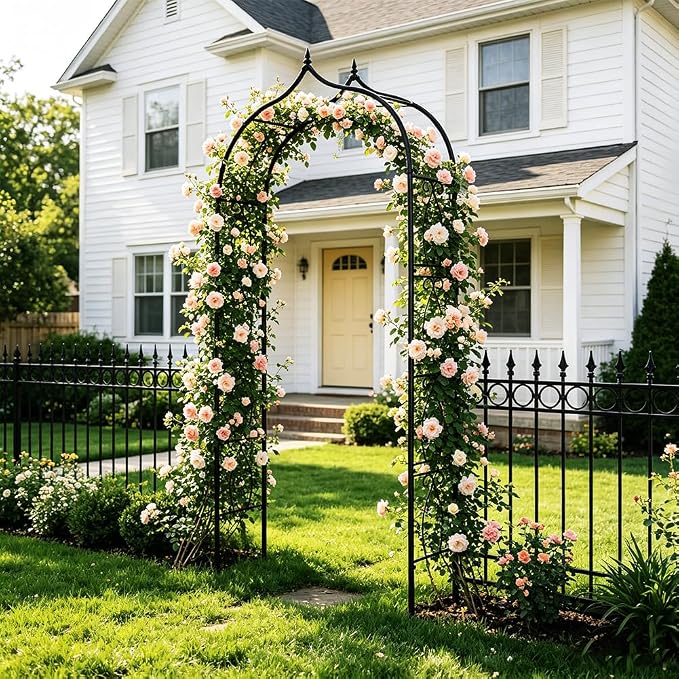 Garden Arch Trellis 8Ft Arbor for Climbing Plants Heavy Duty Thickened Metal Frame Trellises Yard Outdoor Archway Wedding Party Ceremony