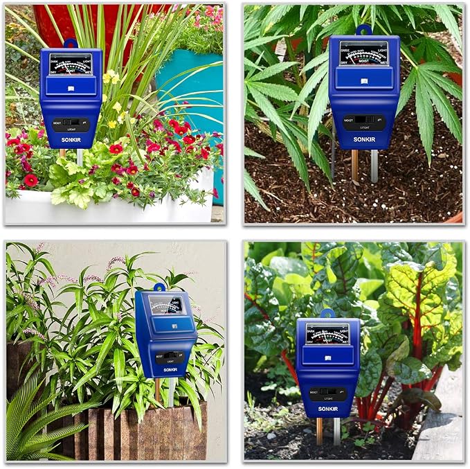 Sonkir Soil pH Meter, MS06 3-in-1 Soil Moisture/Light/pH Tester Gardening Tool Kits for Plant Care, Great for Garden, Lawn, Farm, Indoor & Outdoor Use (Blue)