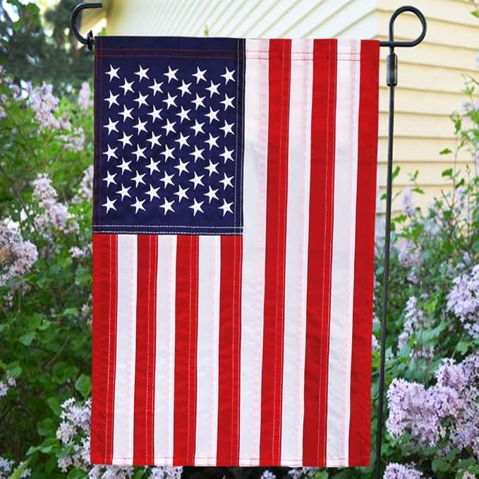 Anley Embroidered Stars US National Garden Flag, American United States July 4th Independence Day Patriotic Decorative Yard Flags - Sewn Stripes & Double Stitched - 18 x 12.5 Inch