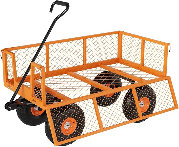 Garvee Steel Garden Cart, 500 LBS Capacity Utility Outdoor Wagon, Heavy Duty Mesh Garden Metal Wagon with Removable Sides, Flexible Handle for Yard, Lawn, Garden