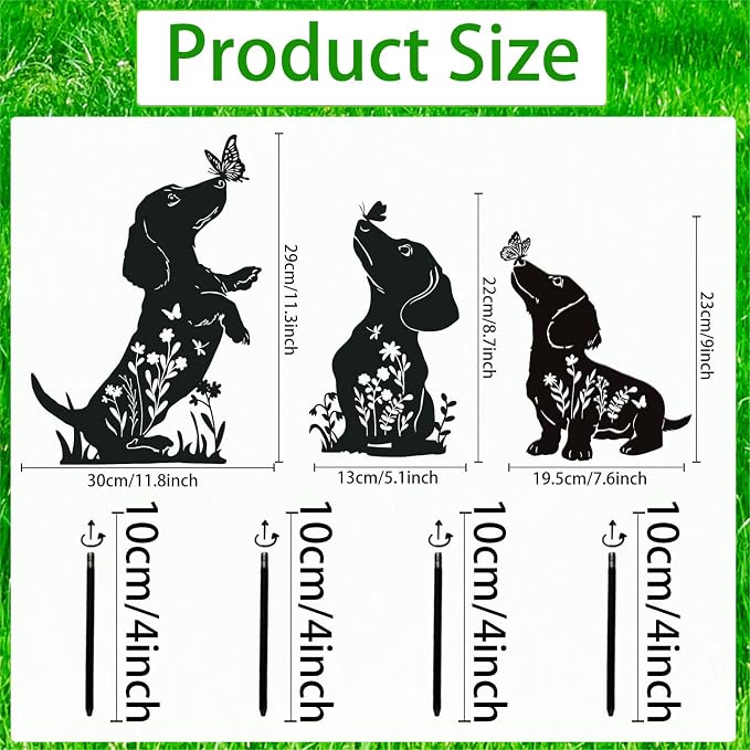 Rngmsi Dachshund Dog Metal Garden Stakes Decor, 3PCS Dog Gifts for Women Men Mom, Dachshund Black Silhouette Statues for Yard Ornaments Lawn Patio Outside Pathway Outdoor Decor