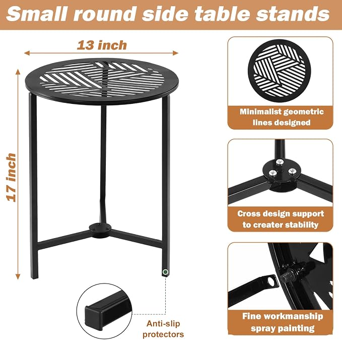Party Zealot Set of 2 Small Round Metal Side Tables, 13-Inch Black Outdoor End Tables for Patio, Balcony, Porch or Garden – Weather-Resistant Corner Coffee Table for Small Spaces & Indoor Plant Stand