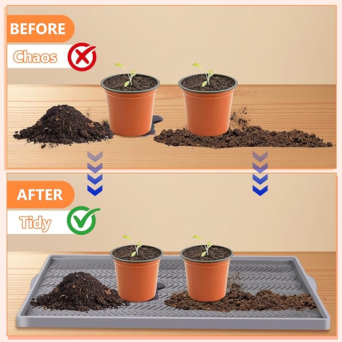 Kalolary 30" x16" Silicone Plant Trays Plant Saucer Growing Tray Rectangular Heavy Sturdy Silicone Plant Drainage Saucers Plant Drip Trays for Pots Seed Starter Growing Trays