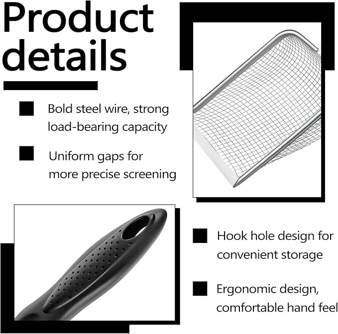 Huakaile 2 Pieces 5 & 3.8 mm Soil Sifter for Gardening, Stainless Steel Compost Sifter with Plastic Handle, Garden Mesh Shovel Potting Scoop for Sand Rock Gravel Filtration (2)