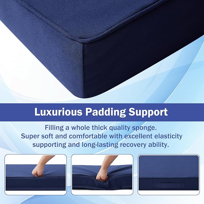 IASEAHK Patio Chair Cushions, 19" x 19" x 3" Outdoor Chair Cushions Set of 4, Waterproof Outdoor Cushions for Patio Furniture, Outdoors Seat Cushions with Handle and Ties, Navy Blue