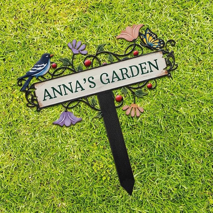Personalized Metal Yard Sign, Custom Metal Stake Decor, Bird, Butterfly & Flower Design, Gift for Garden Lovers, Garden Decor (Bird, Butterfly & Flower)