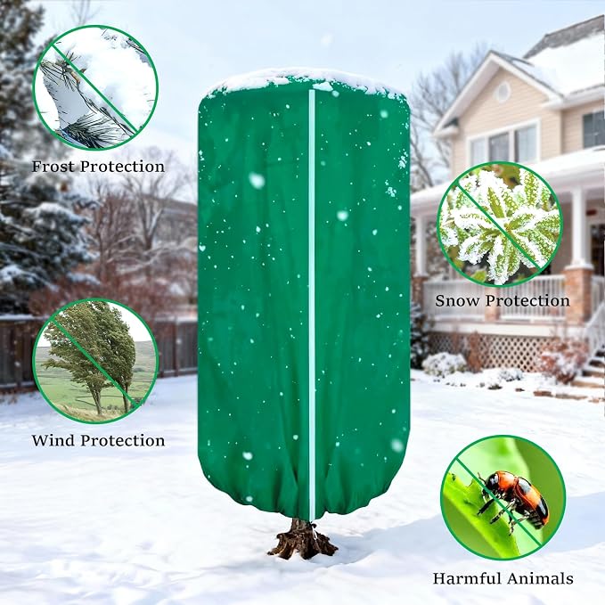 2 Pcs 47"×71" Large Rounded Top Winter Plant Freeze Protection Covers with Zipper & Drawstring, Non-Woven Frost Cloth Plant Freeze Protection,Frost Blankets for Outdoor Shrub Bush Fruit Tree