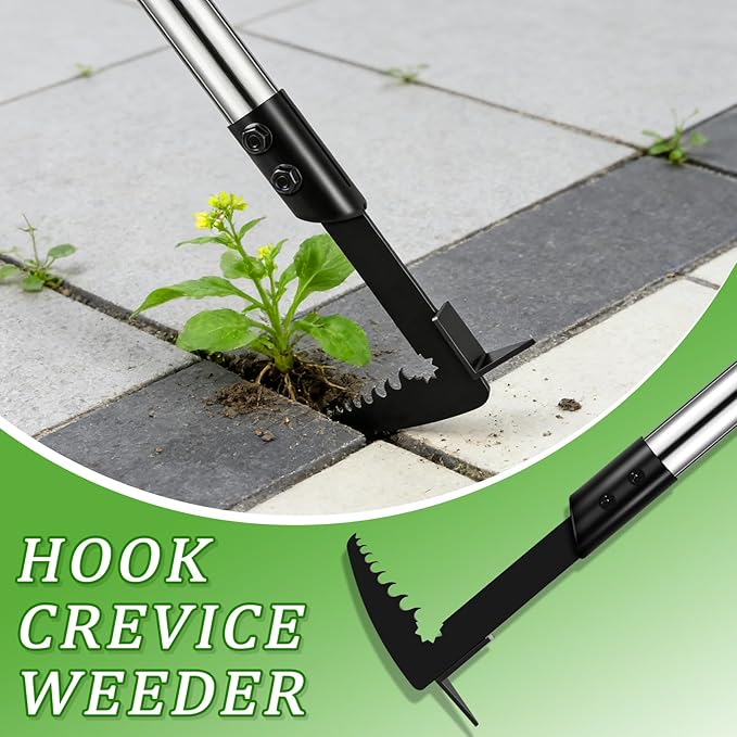 MUDEREK Crack Weeder Tool Set - Upgraded & Lengthened Manual Manganese Steel Crevice Weeding Tool with Adjustable Handle for Moss Weed Removal in Driveways, Patios, Pavers, Garden Cracks