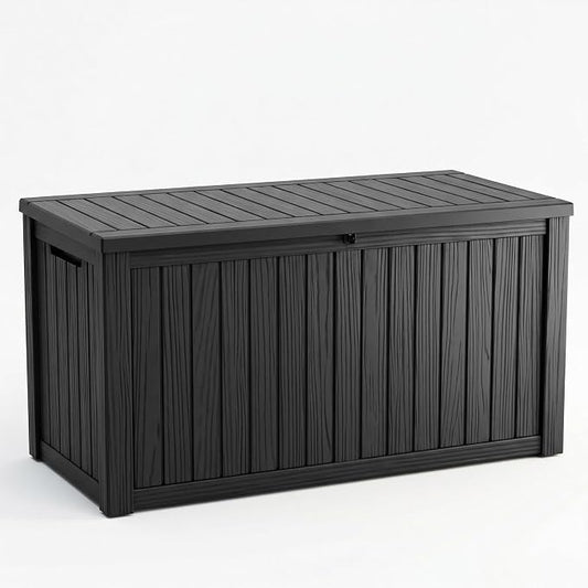 190 Gallon Large Outdoor Storage Box Waterproof, UV Resistant Resin Deck Box with Hydraulic Rod & Lockable Latch for Patio Furniture, Outside Storage Box for Garden Tools, Patio Cushions, Black