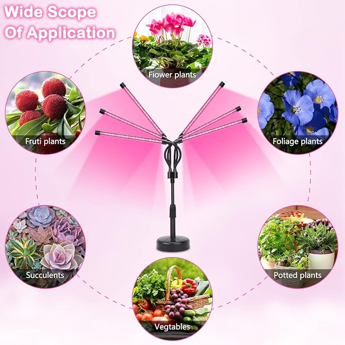 SYEIORAOM Grow Lights for Indoor Plants, Six Head Plant Light with Full Spectrum, LED Grow Lamps for Seed Starting with Adjustable Gooseneck, Suitable for Flowers Vegetables