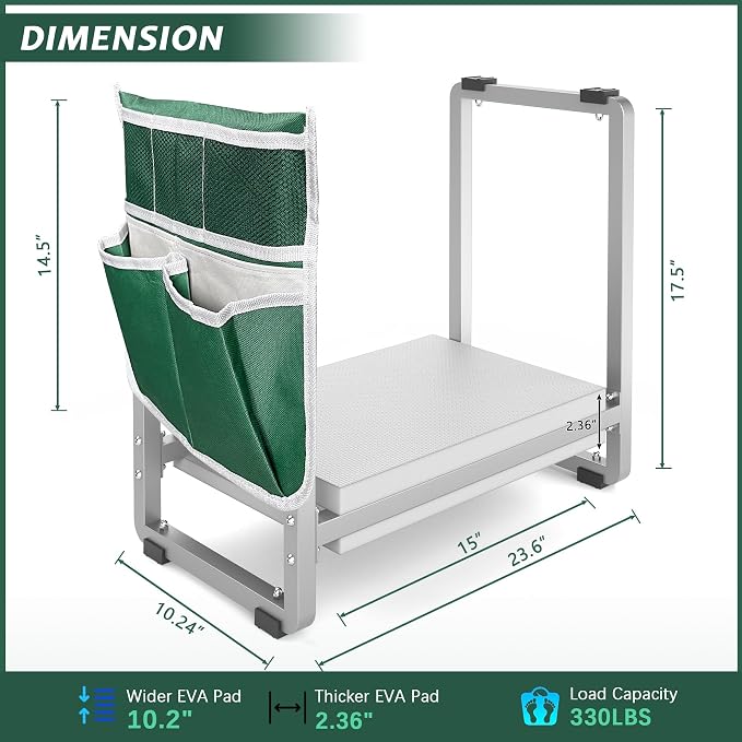 FLINTER Wider Garden Kneeler and Seat, Heavy Duty Thick Gardening Bench for Kneeling and Seat - Garden Kneelers for Seniors, Gardening Stools for Women, Grandparents, Gardeners, Gray