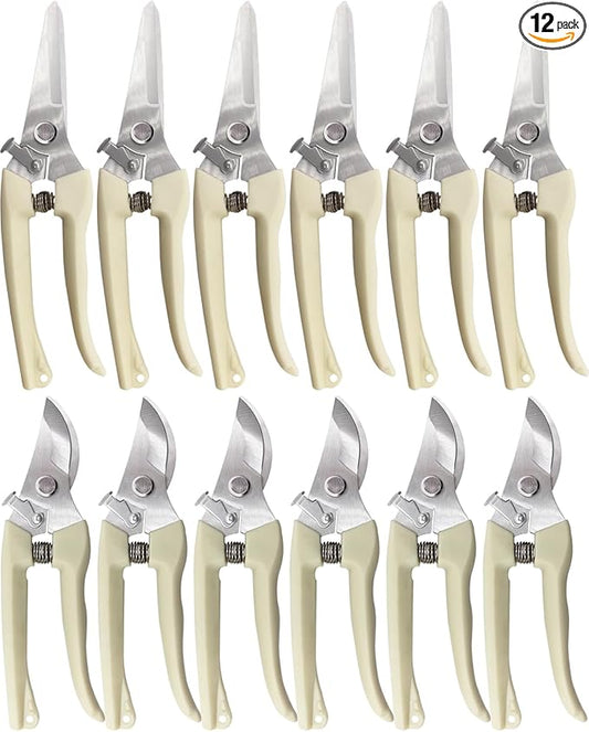 Pruning Shears for Gardening - 12 Packs Stainless Steel Garden Shears for Cutting Flowers Stems, Plants, Bonsai, Fruits Picking (Yellow)