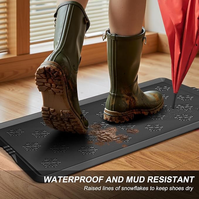 Azadx Heavy Duty Boot Tray Large Shoe Mat Tray for Entryway Multipurpose Shoe Trays for Entryway Indoor Mats Durable Waterproof Rubber Mud Mat Trays for Front Door Non Slip Shoes Mats 16x32 Inch