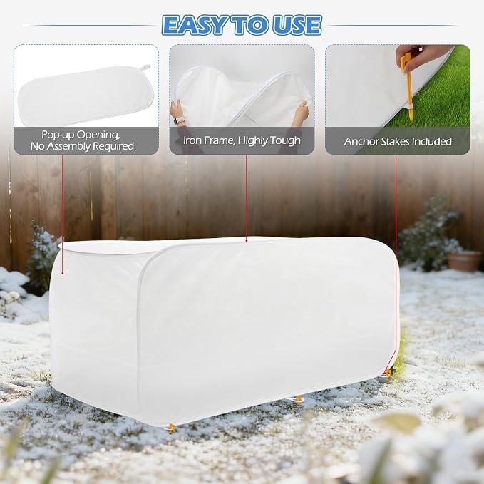 2Pcs Pop-Up Plant Winter Cover, Non-Woven Fabric Shelter with Stakes, Insulated Frost for Garden Beds, Lightweight and Foldable for Shrubs, Vegetables and Small Potted Fruit Trees(2Pcs 39x17x17")