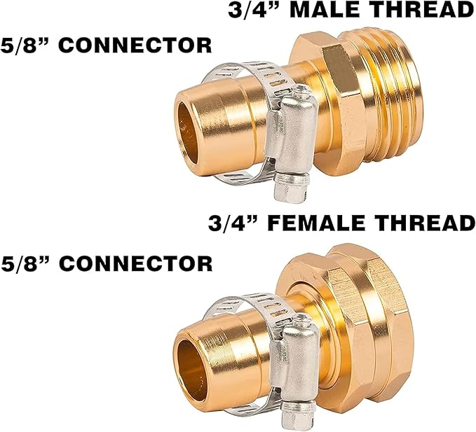 Hourleey Garden Hose Repair Connector with Clamps, Fit for 3/4" or 5/8" Garden Hose Fitting, Male and Female Hose Adapter Water Hose Repair Kit, 3 Set