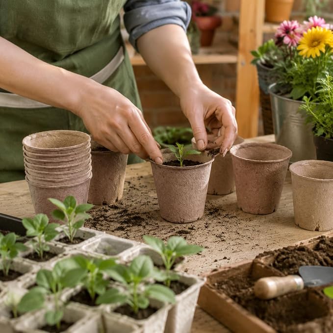 40 Pack Peat Seedling Pots for Garden Seed Starting, 3.15 Inch Biodegradable Nursery Pots with 10 Plant Labels for Flowers, Herbs & Vegetables