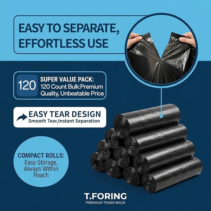 40-45 Gallon Trash Bags Unscented, 35'' x 40'', Black, 120 Count | Large 40+ Gal Garbage Bag,Plastic Can Liners,Fit 131 - 168 Liter Bins,Multipurpose for Home, Commercial Use,Yard Waste, Bulk