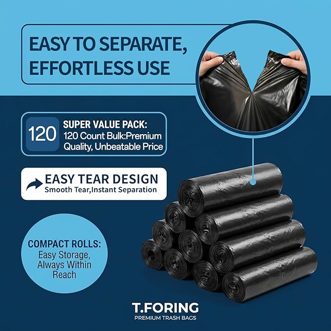 25-30 Gallon Trash Bags Unscented, 31'' x 35'', Black, 120 Count | Large 20+ Gal Garbage Bag,Plastic Can Liners,Fit 93 - 112 Liter Bins,Multipurpose for Home, Office, Daily Household Use