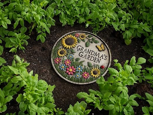 VEOJEIN Grandma's Garden Stepping Stone 9.45’ Durable Garden Décor with 3D Hand-Painted Sunflower Design – Gift for Grandma, Mom, Wife, Mother’s Day, Christmas, Birthdays