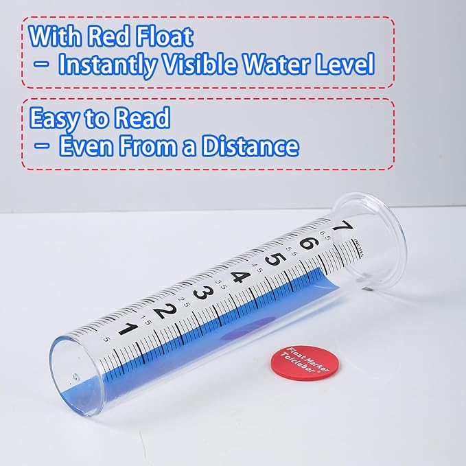 Rain Gauge Replacement Tube,Freeze Proof Tube,Blue Water Effect with Red Float Marker,8.11 Inch Height,Model RM-B-T02