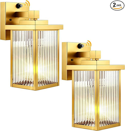 2 Pack Dusk to Dawn Outdoor Lighting, Waterproof Outdoor Porch Light with Tempered Glass, Outdoor Light Fixture for House Exterior Front Door Garage Patio (Gold Color)