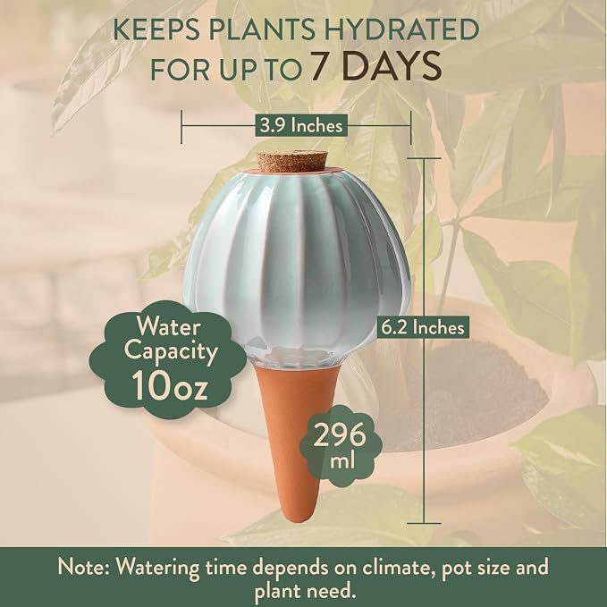 Modern Sprout Terracotta Self-Watering Bulbs for Indoor Plants,10oz Watering Globes 3 Pack, Glazed Finish with Cork Top - Plum, Sage & Mustard, Decorative Plant Accessories, Father's Day Gift for Dad