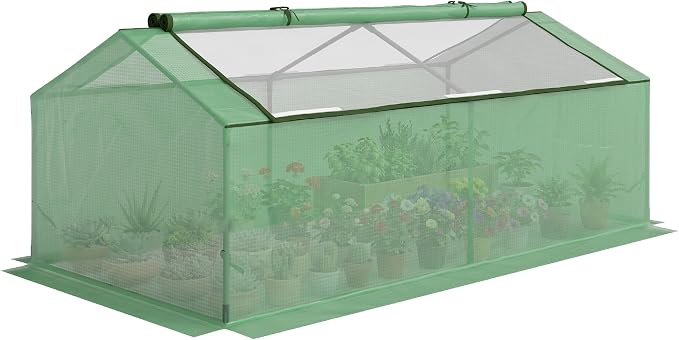 Outsunny 71" x 36" x 28" Mini Greenhouse Portable Hot House for Plants with Large Zipper Windows for Outdoor, Indoor, Garden, Green