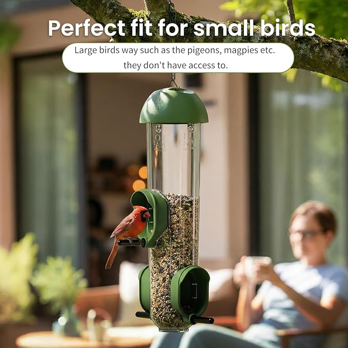 LONA Bird Feeders for Outdoors 2 Pack, Tube Bird Feeder Weatherproof with Multiple Hanging Methods, Wild Bird Feeding Silo for Outside, 3 Port