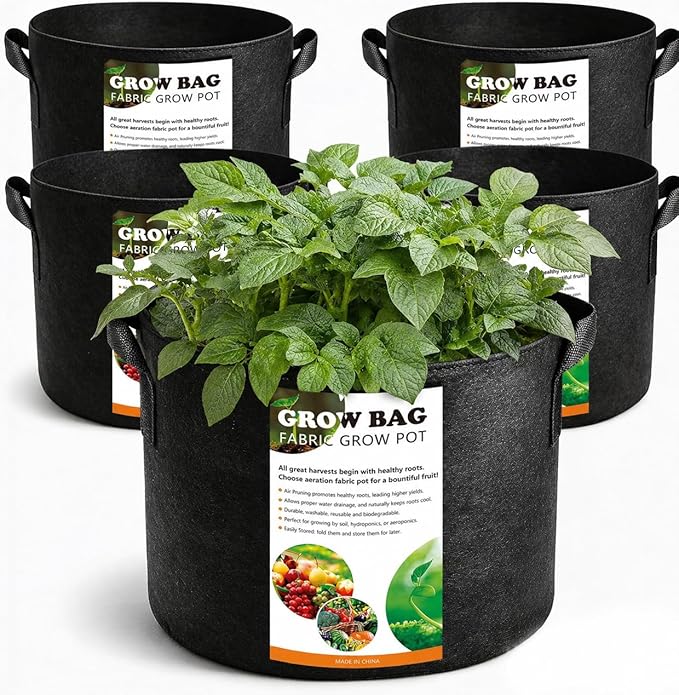 5 Pack 3 Gallon Fabric Grow Bags, Heavy Duty 300G Thickened Aeration Nonwoven Fabric Garden Pots with Handles, Planting Bag for Tomato, Potato, Strawberry, Vegetable, Fruits and Flowers