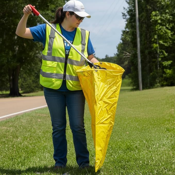 Faccito Litter Bag with Shoulder Strap Trash Pickup Bag Holder Lawn Leaf Chute Vinyl 4.45 Cubic Feet No Bending Portable Trash Picker Grabber for Patio Yard Garden Wear Gloves When Assembling(Yellow)