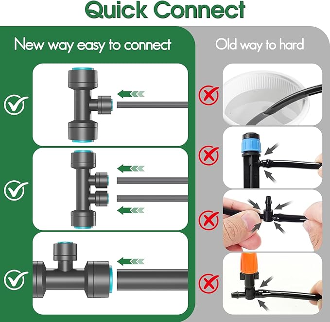 98FT 1/2" Drip Irrigation System Kit with Smart Water Timer for Garden,Automatic Watering System with 20pcs 360° Adjustable Copper Nozzles, Irrigation System for Garden,Yard, Lawn,Greenhouse