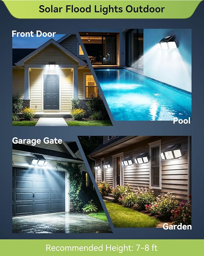 daphino 2500LM Solar Lights Outdoor with Motion Sensor,3 Head 270° Wide Angle Street Area Lights,IP65 Waterproof Security Lighting with 3 Modes(Remote,4 Pcs)