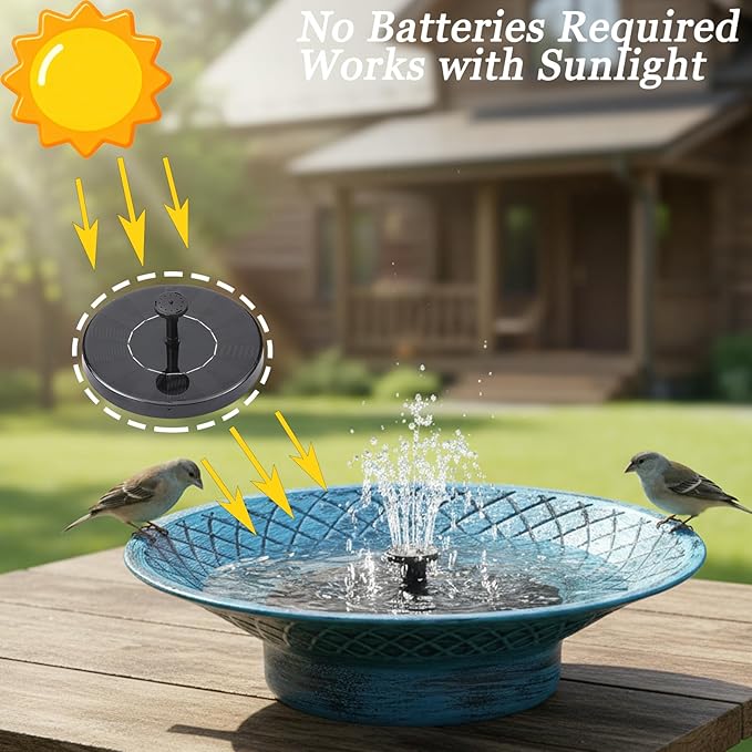 12.6" Bird Baths for Outdoors, Bird Bath Fountains Solar Power, Hummingbird Bath Fountain, Solar Bird Bath Fountain for Garden Patio Decor(Blue)