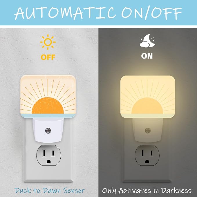 Night Light Abstract Sun Rise Plug-in Wall LED Night Lamp with Dusk-to-Dawn Smart Sensor Lamp for Adult Bedroom Living Room Hallway Kitchen