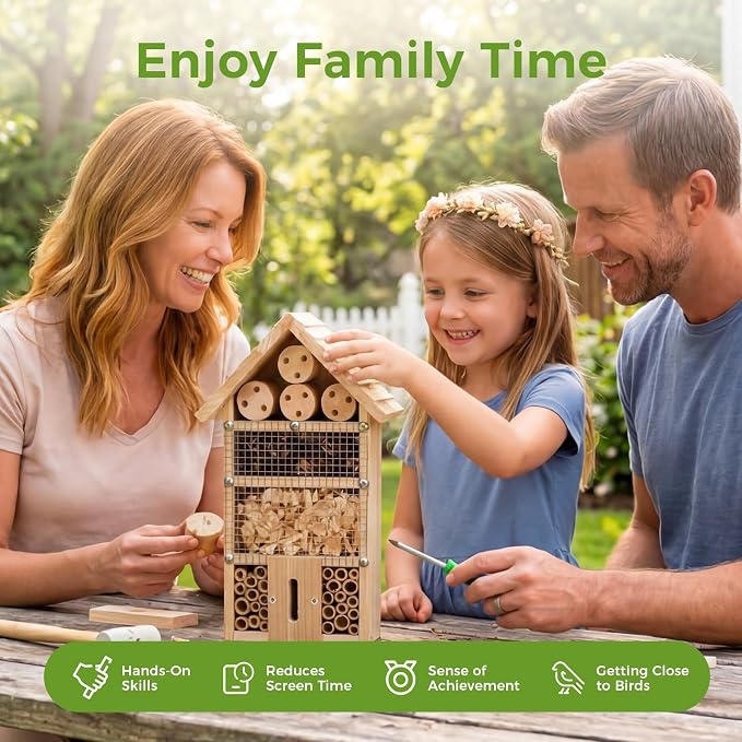 DIY Wooden Insect House Kit for Kids & Adults - Build Your Own Bug Hotel with Paint Set & Tools, Wood Craft Kits for Mason Bees, Ladybugs, Butterflies & Lacewings