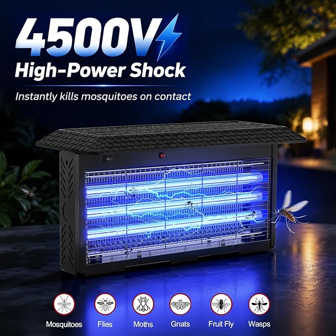 Solar Bug Zapper Outdoor, 30W Mosquito Zapper for 3500 sq.ft, Waterproof Fly Killer, Rechargeable Electric Mosquito Killer, Auto On/Off Dusk to Dawn, Cordless Insect Trap for Patio, Yard, Garden, Home