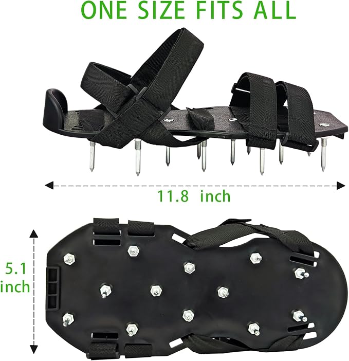 Lawn Aerator Shoes, Aerator Lawn Tool One Size Fits All for Yard Patio Lawn and Garden, Newly Upgraded X-Shaped 8-Strand Straps, Steel Spikes for Soil Aeration