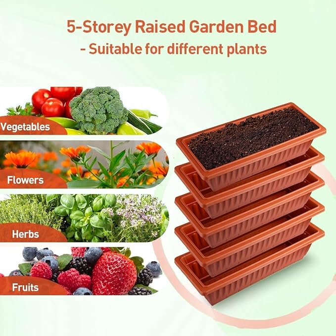 TEANDE 2 Pack Vertical Raised Garden Bed, 5-Tier Elevated Planter Box w/Drainage System & 4 Hooks for Herbs Vegetables Flowers, Vertical Garden Planter for Patio Yard Indoor Outdoor, Dark Red