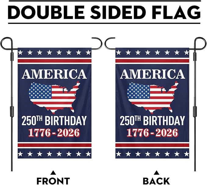 USA 250th Birthday Garden Flag 12x18 Inch 1776-2026 250 Years Anniversary Celebration Activity Sign for Outdoor Garden Lawn Anniversary Flag Sign (250th Birthday Garden Flag 12x18ft)